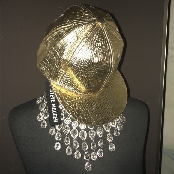 NWT Steve Madden Gold Croc Embossed Flat Brim Cap - Picture 1 of 5